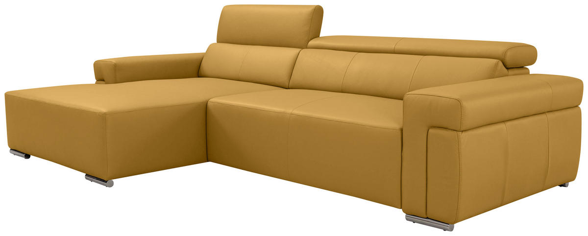 Ecksofa inkl. Funktion DUA Senfgelb Echtleder  - Chromfarben/Senfgelb, Design, Leder/Metall (170/293cm) - Novel