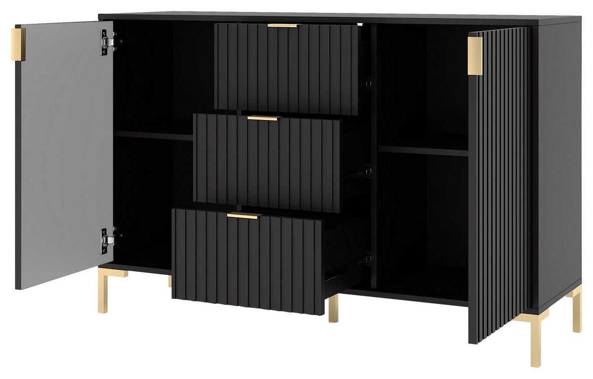 SIDEBOARD Flinn  in 130,5/86/40 cm  - Goldfarben/Schwarz, Design, Holzwerkstoff/Metall (130,5/86/40cm) - Boxxx