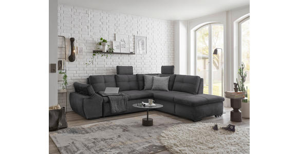 ECKSOFA  in Mikrovelours Grau  - Schwarz/Grau, KONVENTIONELL, Kunststoff/Textil (265/217cm) - Carryhome