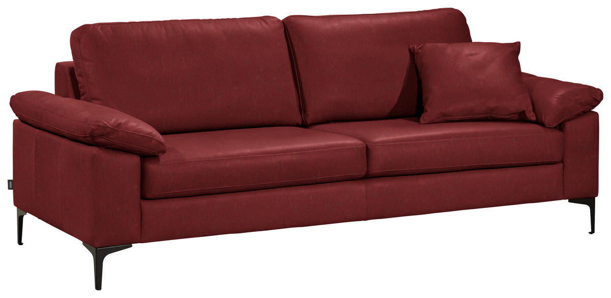2,5-SITZER  in Echtleder Rot   - Rot/Schwarz, Design, Leder/Metall (204/83/97cm) - Schöner Wohnen
