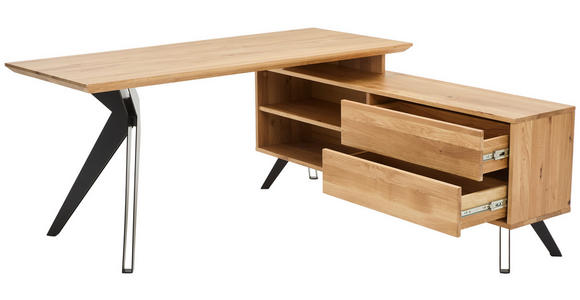 ECKSCHREIBTISCH 160/160/75 cm  in Eichefarben  - Eichefarben/Schwarz, Natur, Holz/Metall (160/160/75cm) - Linea Natura