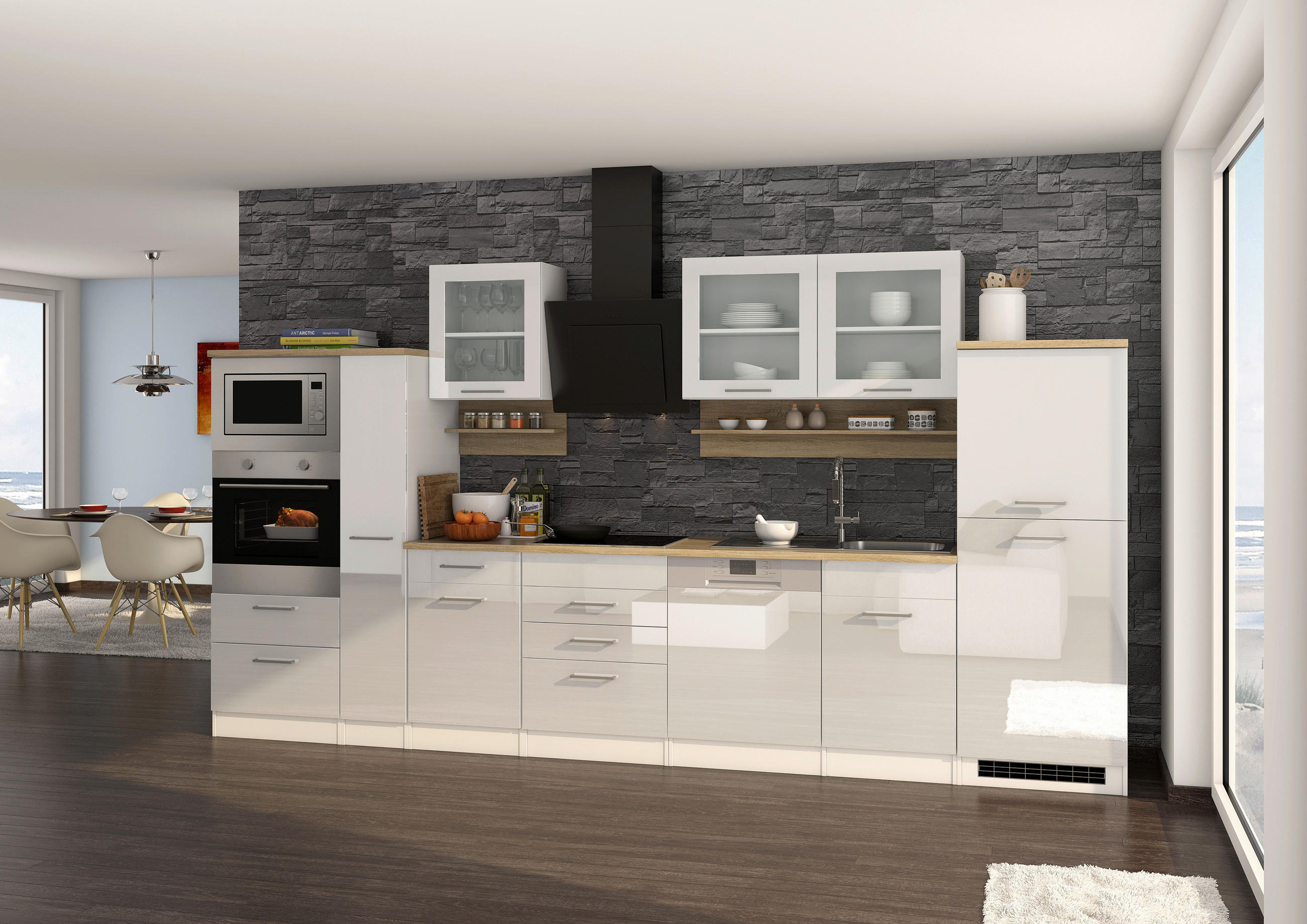 KÜCHENBLOCK   in Weiss Hochglanz  - Weiss Hochglanz/Weiss, Modern, Glas/Holzwerkstoff - Held