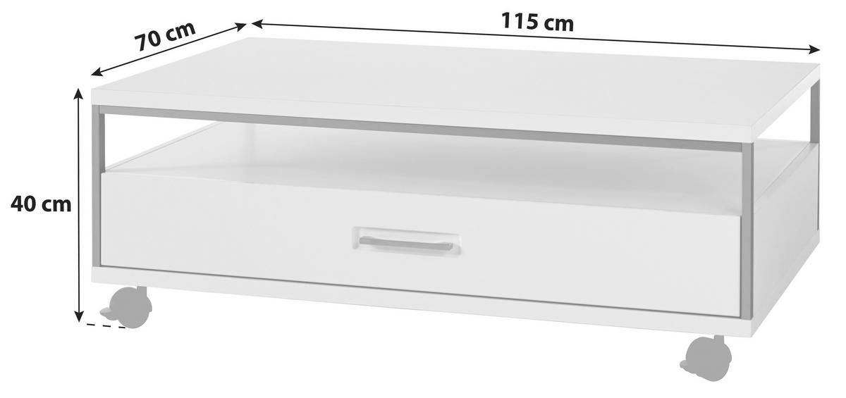 COUCHTISCH in Metall, Holzwerkstoff 115/70/40 cm  - Weiss/Silberfarben, Design, Holzwerkstoff/Kunststoff (115/70/40cm) - Livetastic