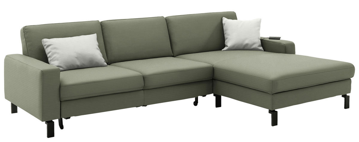 ECKSOFA Cord Olivgrün  - Schwarz/Olivgrün, Design, Textil/Metall (298/185cm) - Pure Home Lifestyle