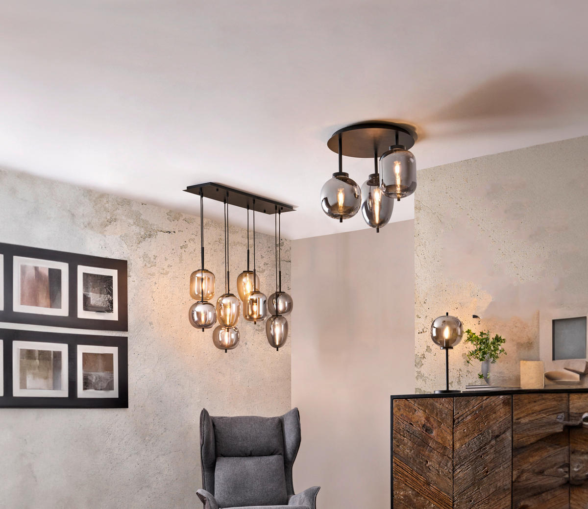 ZÁVĚSNÉ SVÍTIDLO, 94/34/120 cm  - černá, Design, kov/sklo (94/34/120cm) - Dieter Knoll
