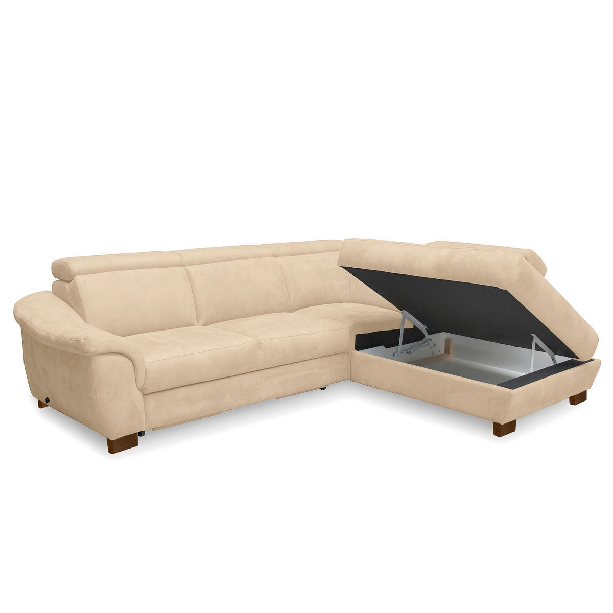 ECKSOFA TREND in Mikrofaser Beige Bettkasten, Relaxfunktion, Kopfteilverstellung  276/238 cm  - Wengefarben/Beige, Design, Holz/Textil (276/238cm) - Livetastic
