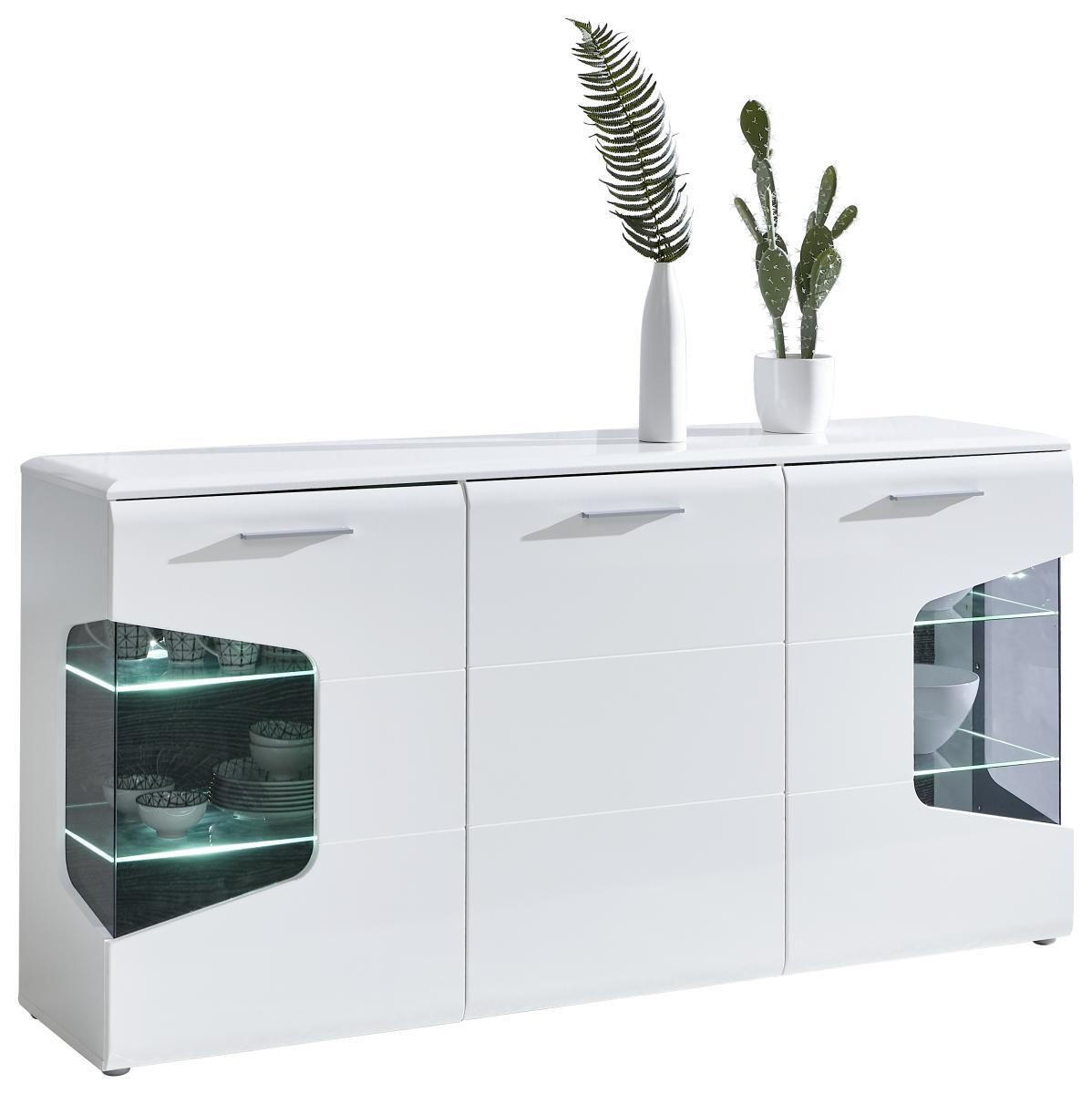 SIDEBOARD 180/89/41 cm  in Weiß, Eichefarben, Weiß Hochglanz  - Eichefarben/Weiß Hochglanz, Design, Glas/Holzwerkstoff (180/89/41cm) - Hom`in