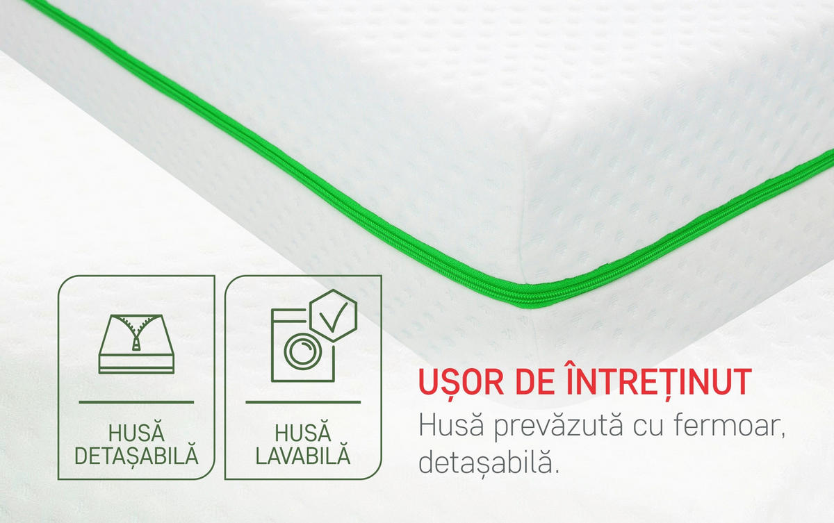 SALTEA DIN SPUMĂ POLIURETANIC  - alb, Basics, textil (160/200cm)