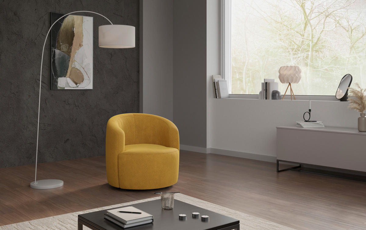 SESSEL in Velours, Struktur Senfgelb  - Senfgelb/Schwarz, MODERN, Kunststoff/Textil (81/74/81cm) - Livetastic