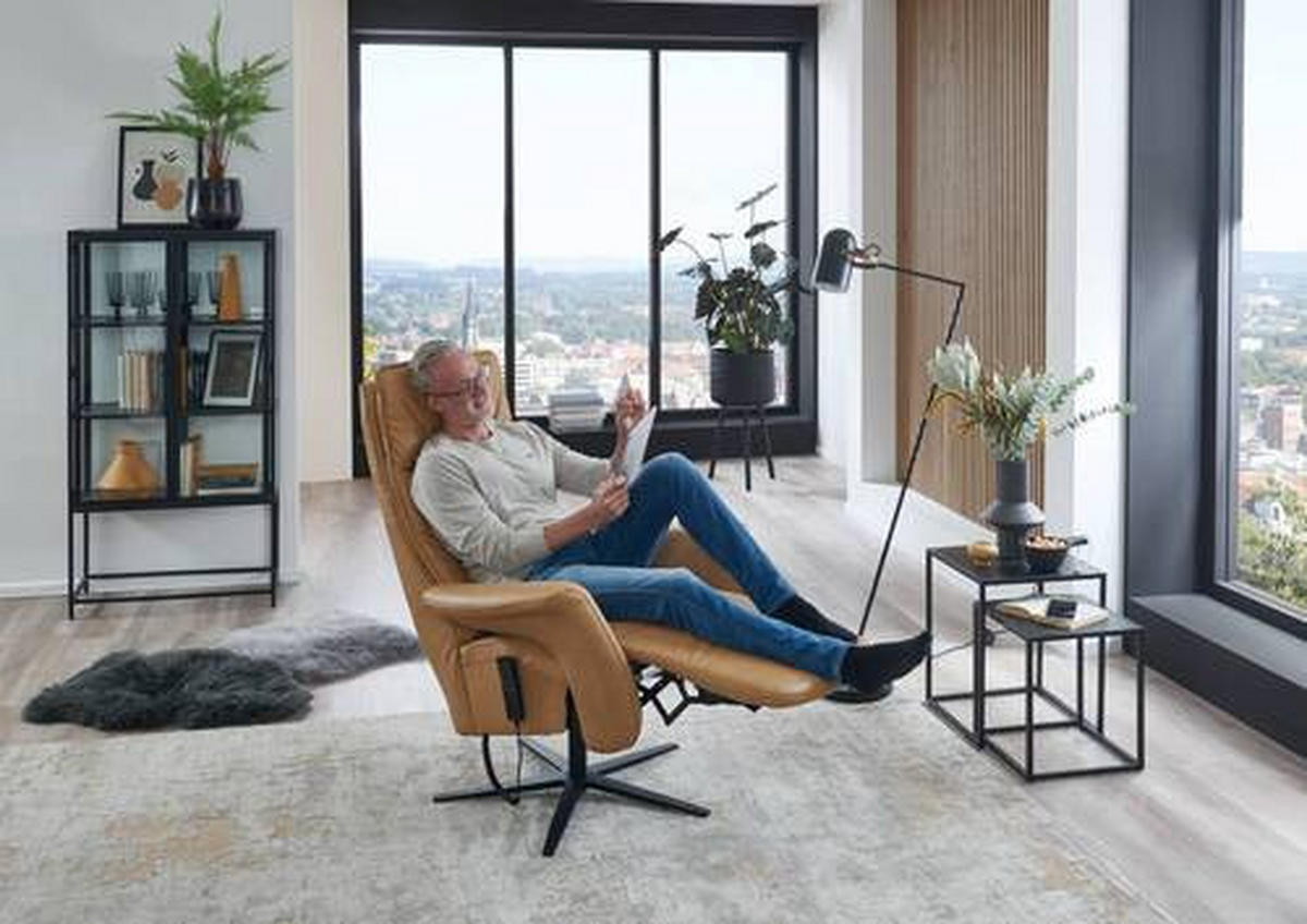 RELAXSESSEL in Leder Braun, Gelb  - Gelb/Schwarz, Design, Leder/Metall (83/123/87cm) - Valdera