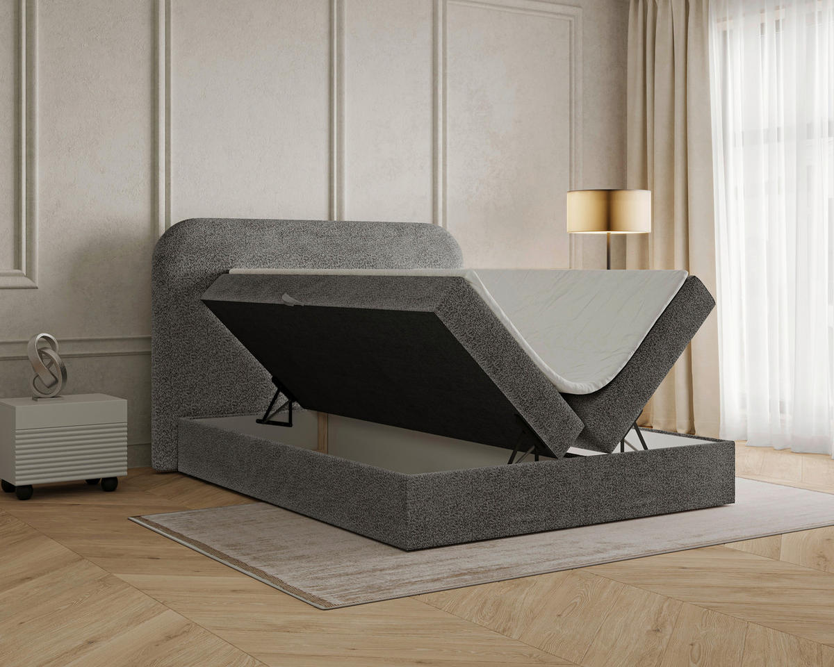 BOXBETT 180/200 cm,  in Anthrazit, Bettkasten, Topper,  - Anthrazit/Schwarz, MODERN, Holz/Kunststoff (180/200cm) - MID.YOU