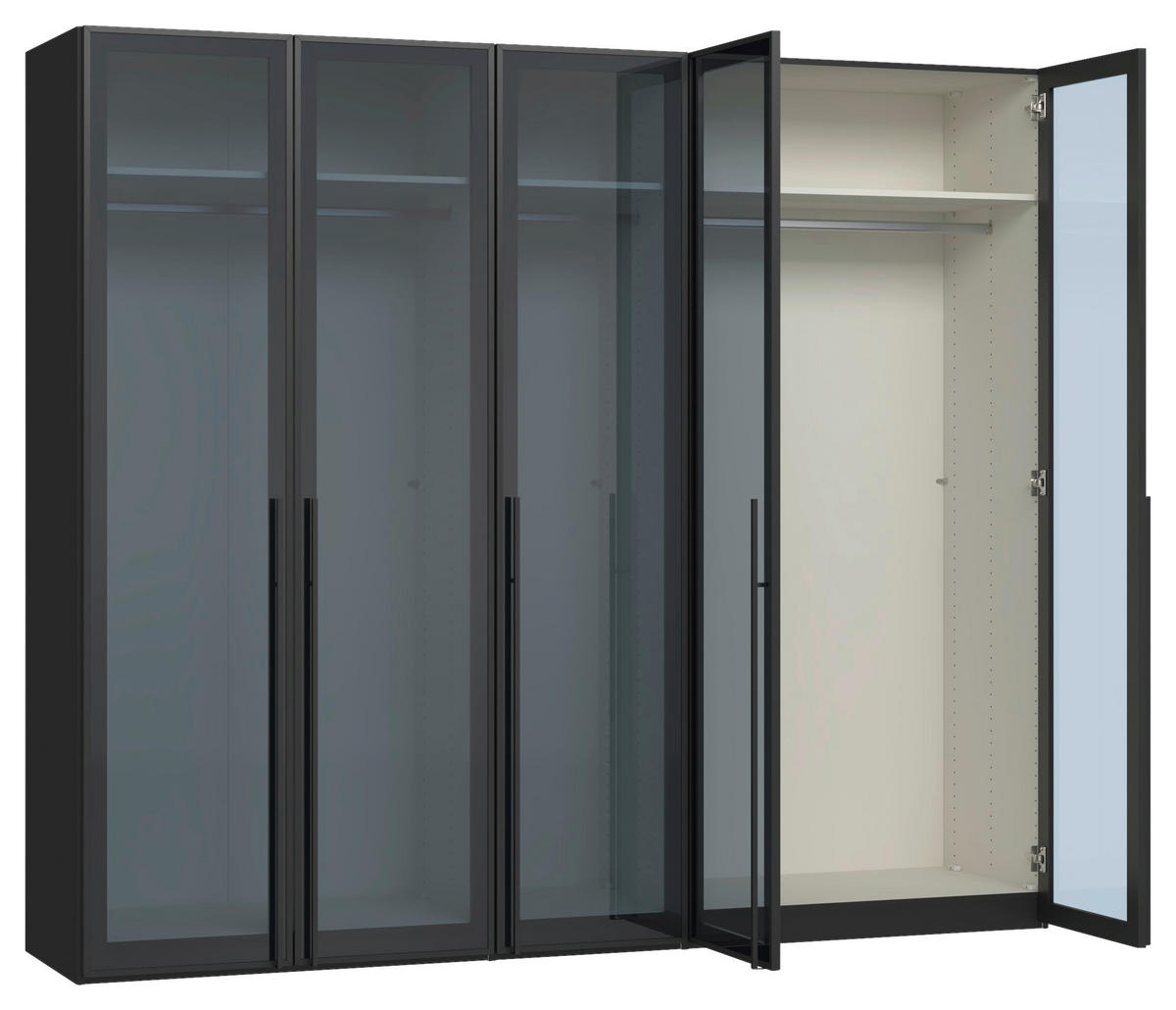 DREHTÜRENSCHRANK 253/220/59 cm,  in Schwarz, 5-türig  - Schwarz, Design, Glas/Holzwerkstoff (253/220/59cm) - Jutzler