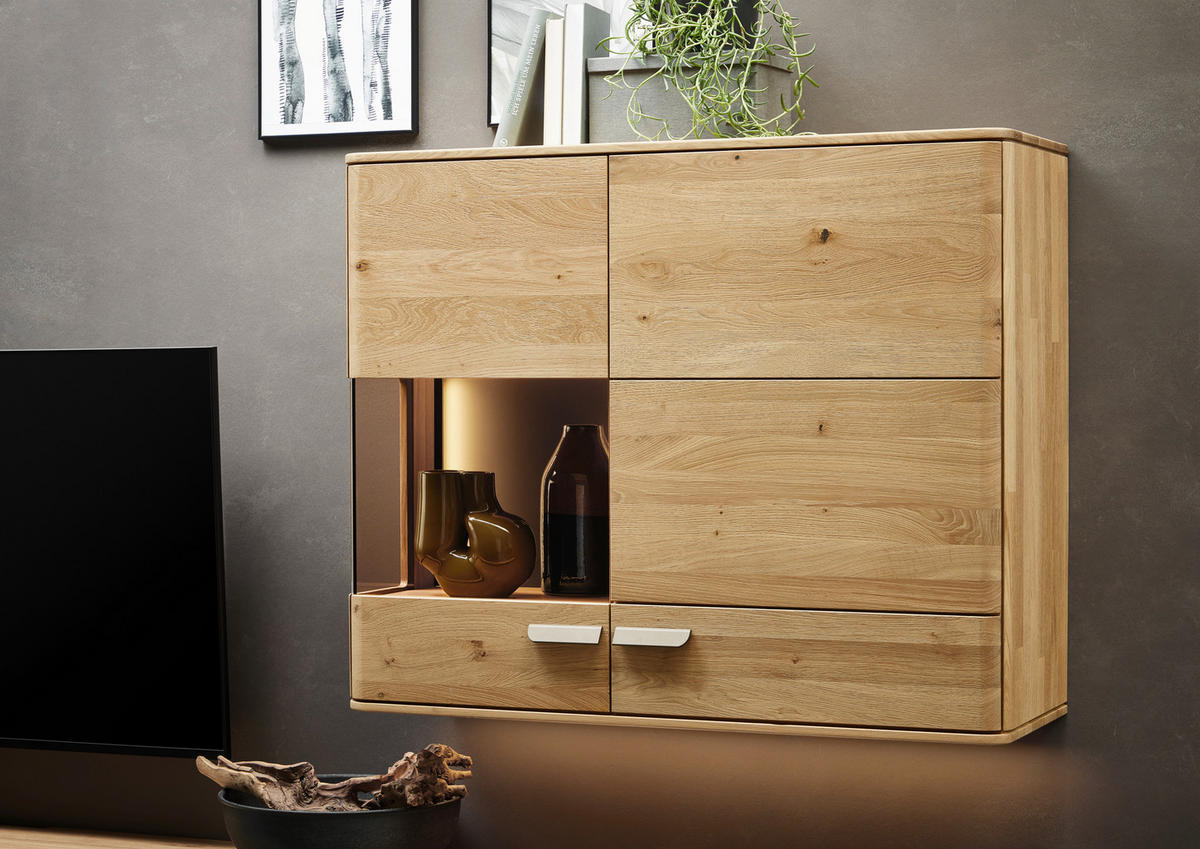 WOHNWAND  in Wildeiche  302,9/190/37,1 cm  - Wildeiche/Bronzefarben, Natur, Glas/Holz (302,9/190/37,1cm) - Valnatura