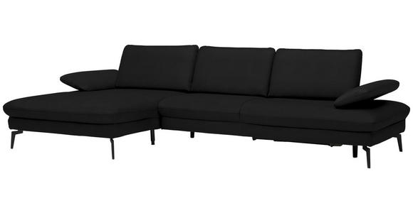 ECKSOFA in Echtleder Schwarz  - Schwarz, Design, Leder/Metall (157/325cm) - Dieter Knoll