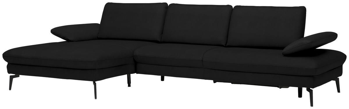 ECKSOFA in Echtleder Schwarz  - Schwarz, Design, Leder/Metall (157/325cm) - Dieter Knoll