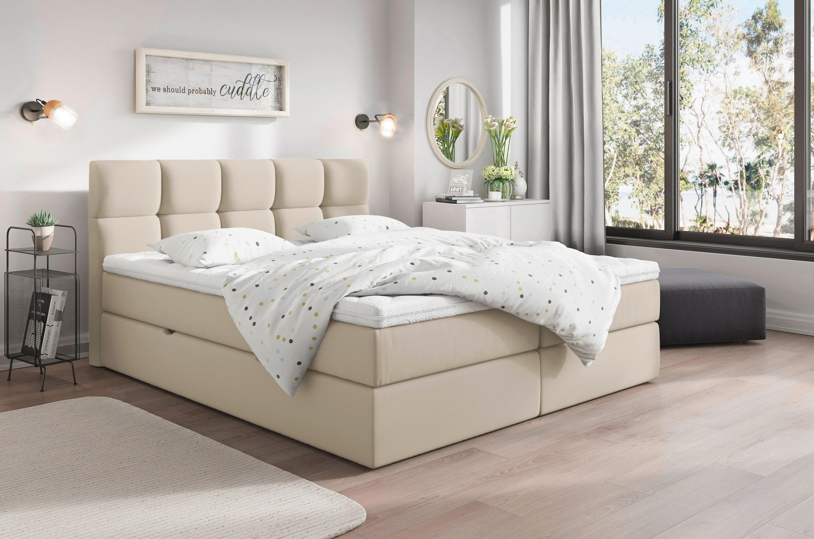 BOXBETT 160/200 cm  in Creme  - Creme/Schwarz, LIFESTYLE, Holz/Holzwerkstoff (160/200cm) - Livetastic