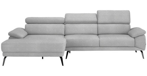 ECKSOFA in Velours Hellgrau  - Hellgrau/Schwarz, Design, Textil/Metall (187/295cm) - Novel