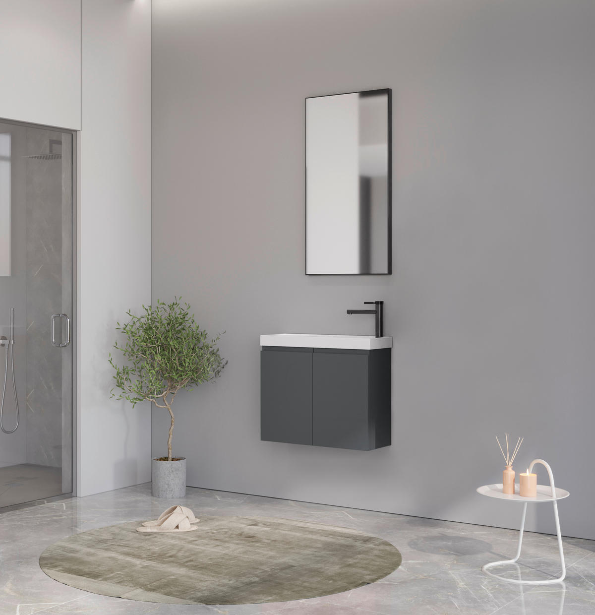BADEZIMMER 3-teilig  in  - Weiß Hochglanz/Anthrazit, MODERN, Holz/Keramik (60/140/22cm) - MID.YOU