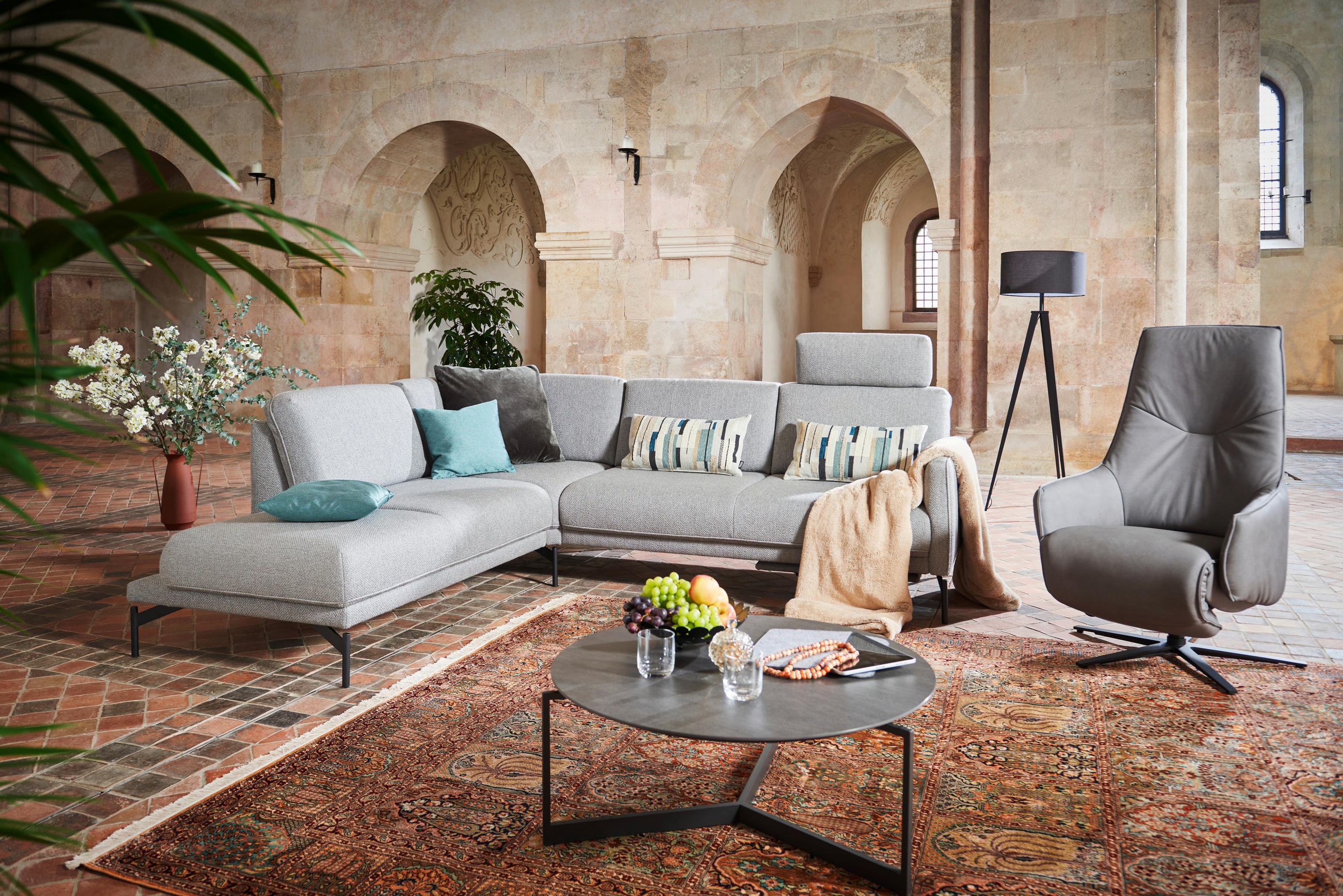 ECKSOFA Blaugrau Flachgewebe  - Anthrazit/Blaugrau, Design, Textil/Metall (229/253cm) - Johann Jakob