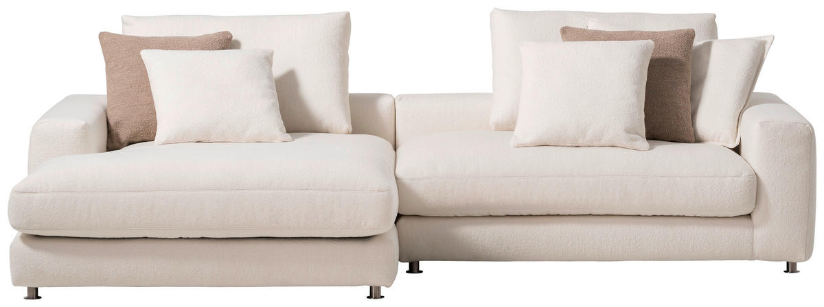 ECKSOFA in Bouclé Weiss  - Weiss/Silberfarben, Design, Textil/Metall (185/300cm) - Designwerk