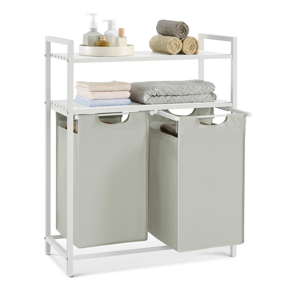 WÄSCHEKORB - Weiß, MODERN, Holzwerkstoff/Metall (73/92/33cm) - MID.YOU
