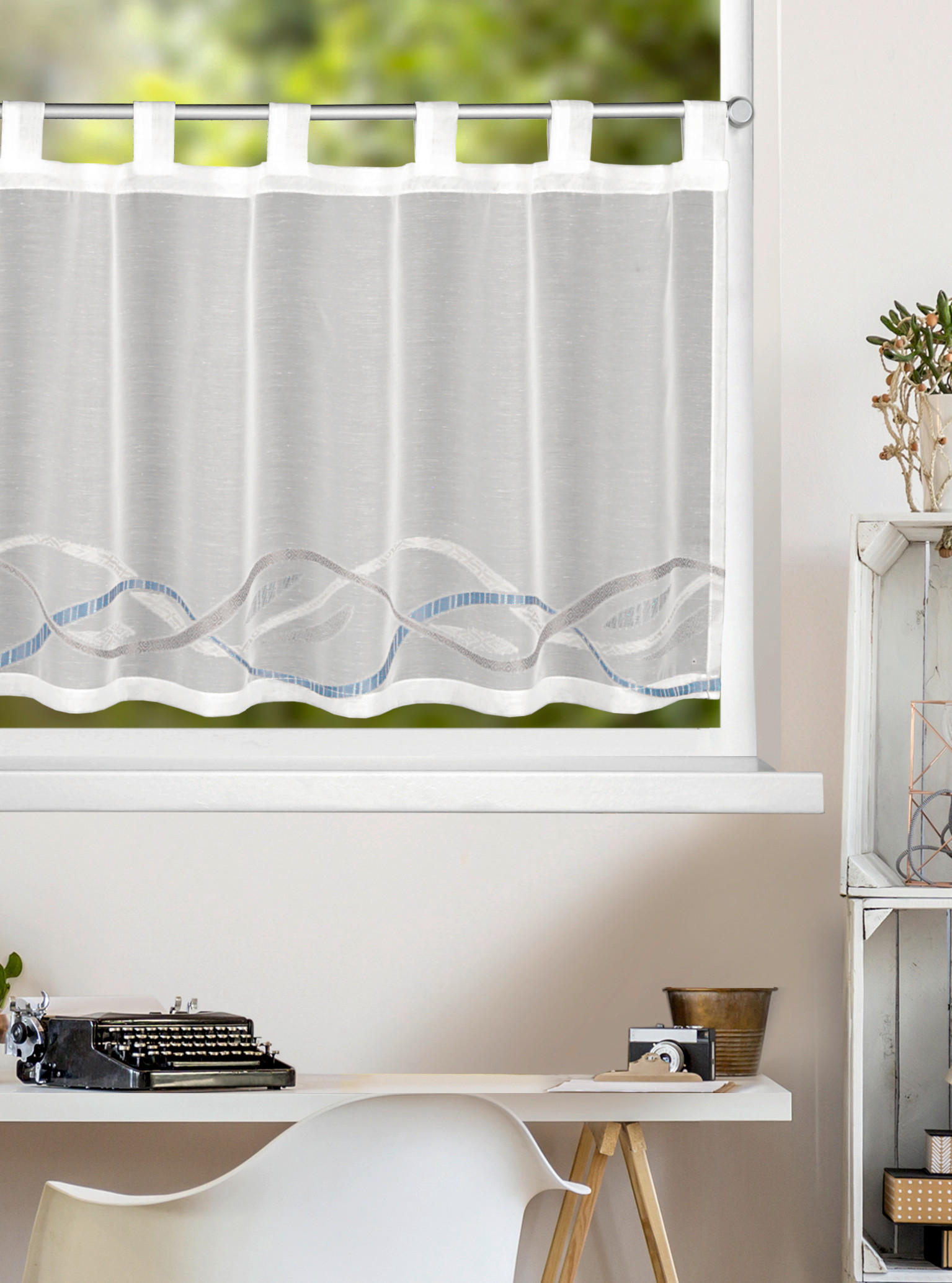 KURZGARDINE  140/45 cm  - Blau/Weiß, Basics, Textil (140/45cm)