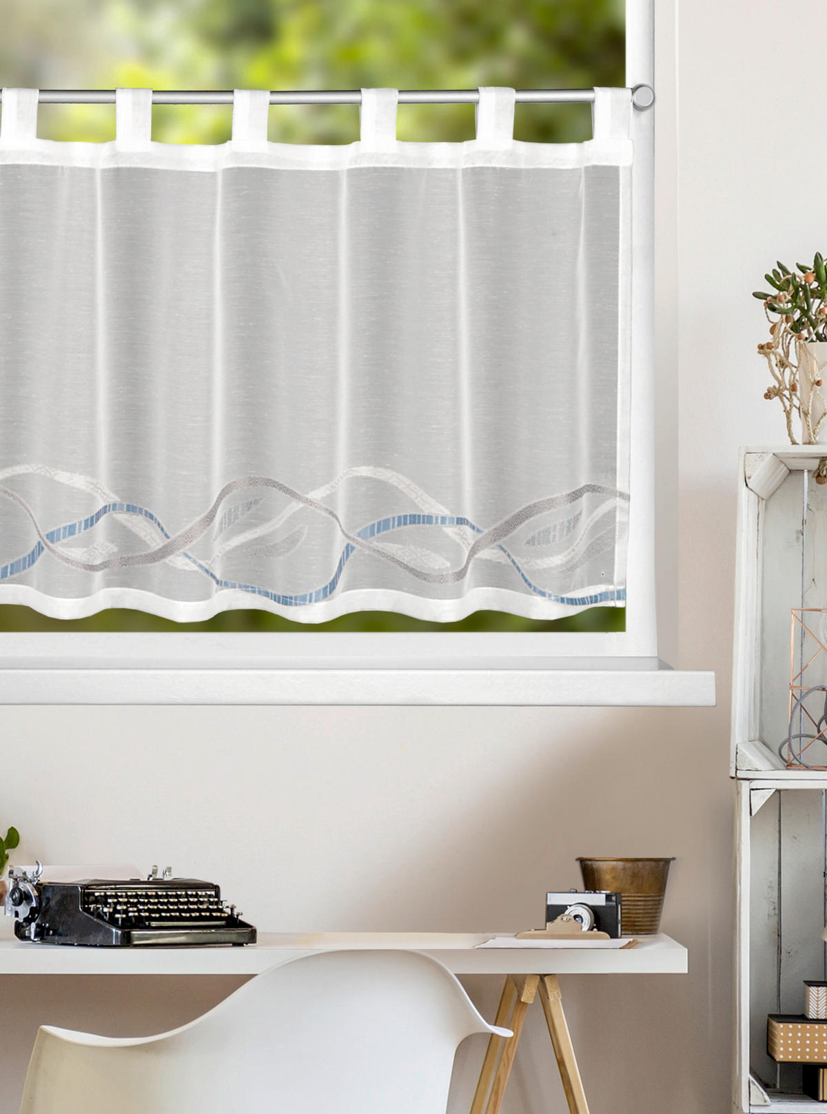 Kurzgardine in Blau und Weiß (   140/45 cm   - Blau/Weiß, Basics, Textil (140/45cm)