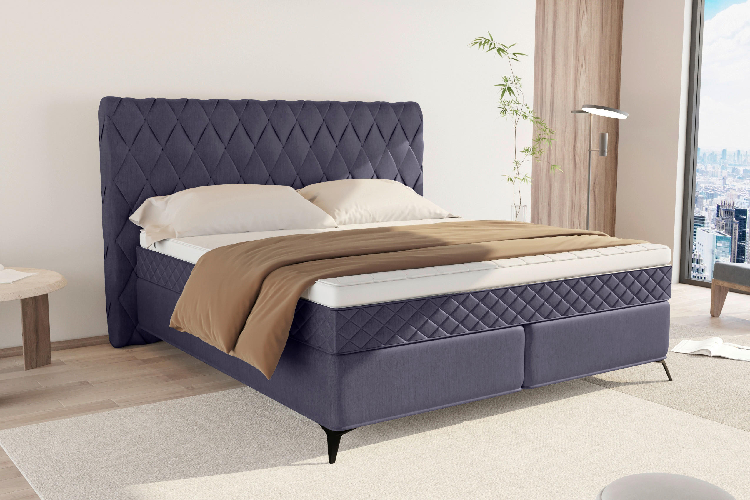 BOXSPRINGBETT 160/200 cm  in Graublau  - Graublau/Schwarz, Design, Textil/Metall (160/200cm) - Boxxx