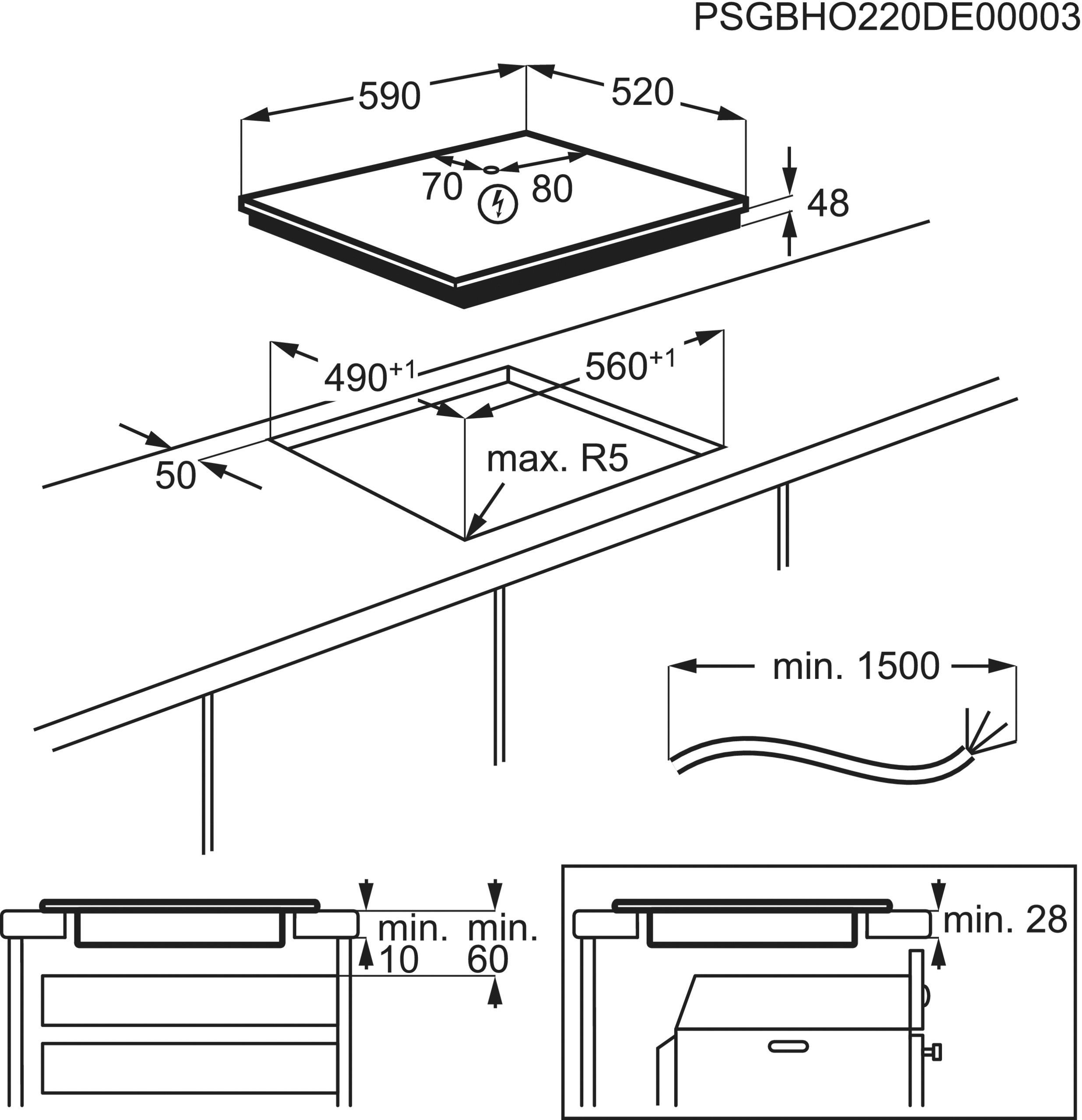 Thumbnail - Electrolux Induktionskochfeld, Schwarz, Glas, 59.0x4.8x52.0 cm, Kindersicherung, Hauptschalter, Restwärmeanzeige je Koch...