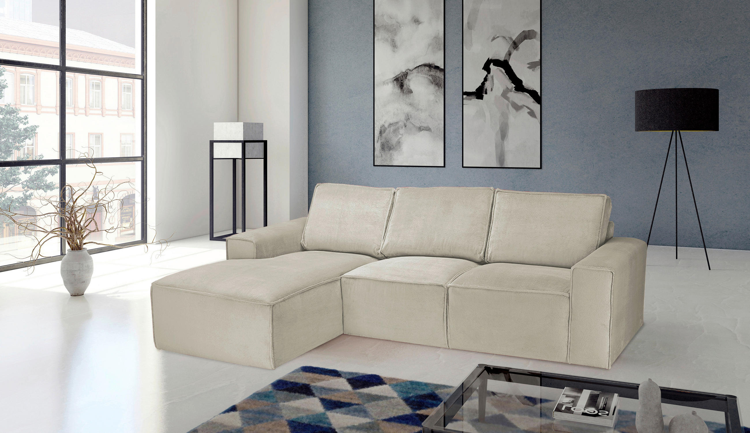 Thumbnail - Carryhome Ecksofa, Natur, Textil, 3-4-Sitzer, Füllung: Schaumstoff, Ottomane links, L-Form, 272x168 cm, seitenverkehrt e...