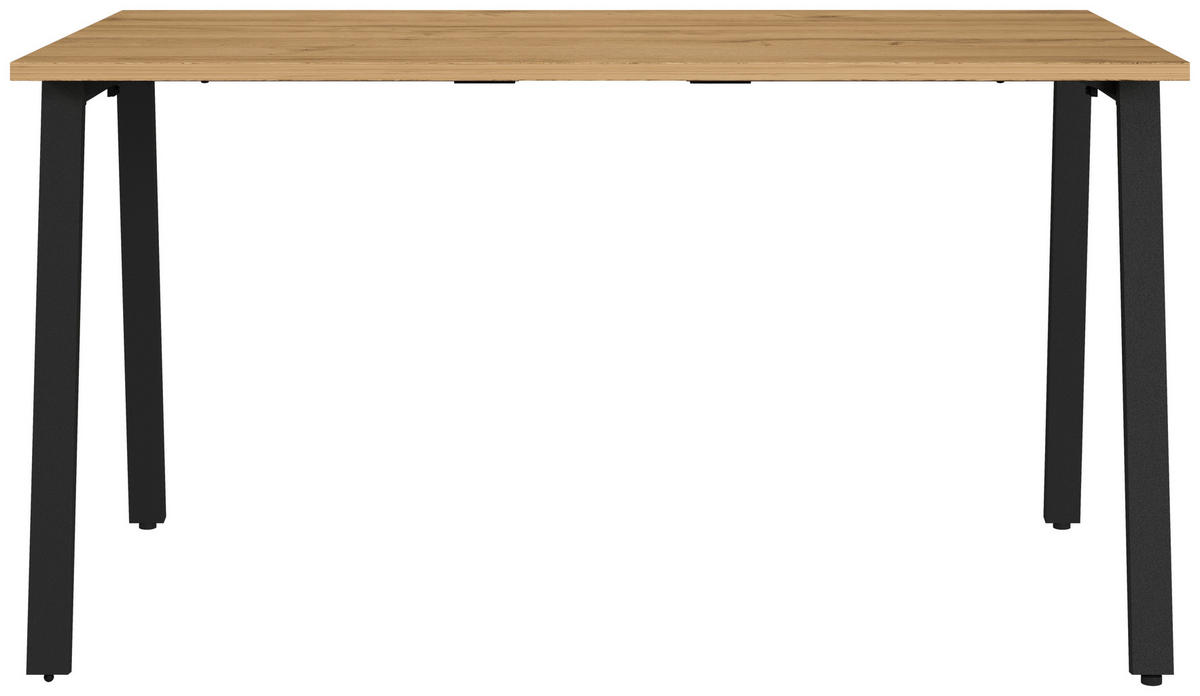 SCHREIBTISCH 140/80/75 cm Schwarz, Eichefarben in verschiedenen Holz-Dekoren erhältlich, justierbare Füße  - Eichefarben/Schwarz, MODERN, Holzwerkstoff/Metall (140/80/75cm) - Novel