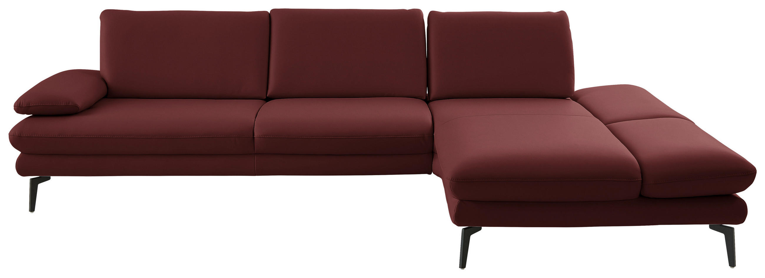 ECKSOFA in Echtleder Brombeere  - Brombeere/Schwarz, Design, Leder/Metall (308/195cm) - Dieter Knoll
