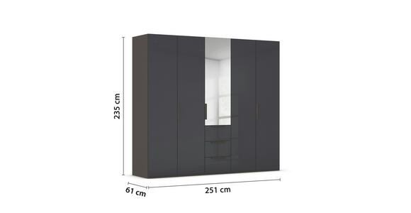 DREHTÜRENSCHRANK 251/235/61 cm,  in Graphitfarben, 5-türig  - Graphitfarben, Basics, Glas/Holzwerkstoff (251/235/61cm) - Novel