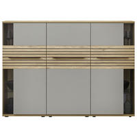HIGHBOARD Grau, Eichefarben  180/131/40 cm  - Eichefarben/Schwarz, KONVENTIONELL, Glas/Holzwerkstoff (180/131/40cm) - Venda