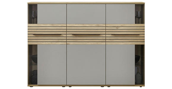 HIGHBOARD Grau, Eichefarben  180/131/40 cm  - Eichefarben/Schwarz, KONVENTIONELL, Glas/Holzwerkstoff (180/131/40cm) - Venda