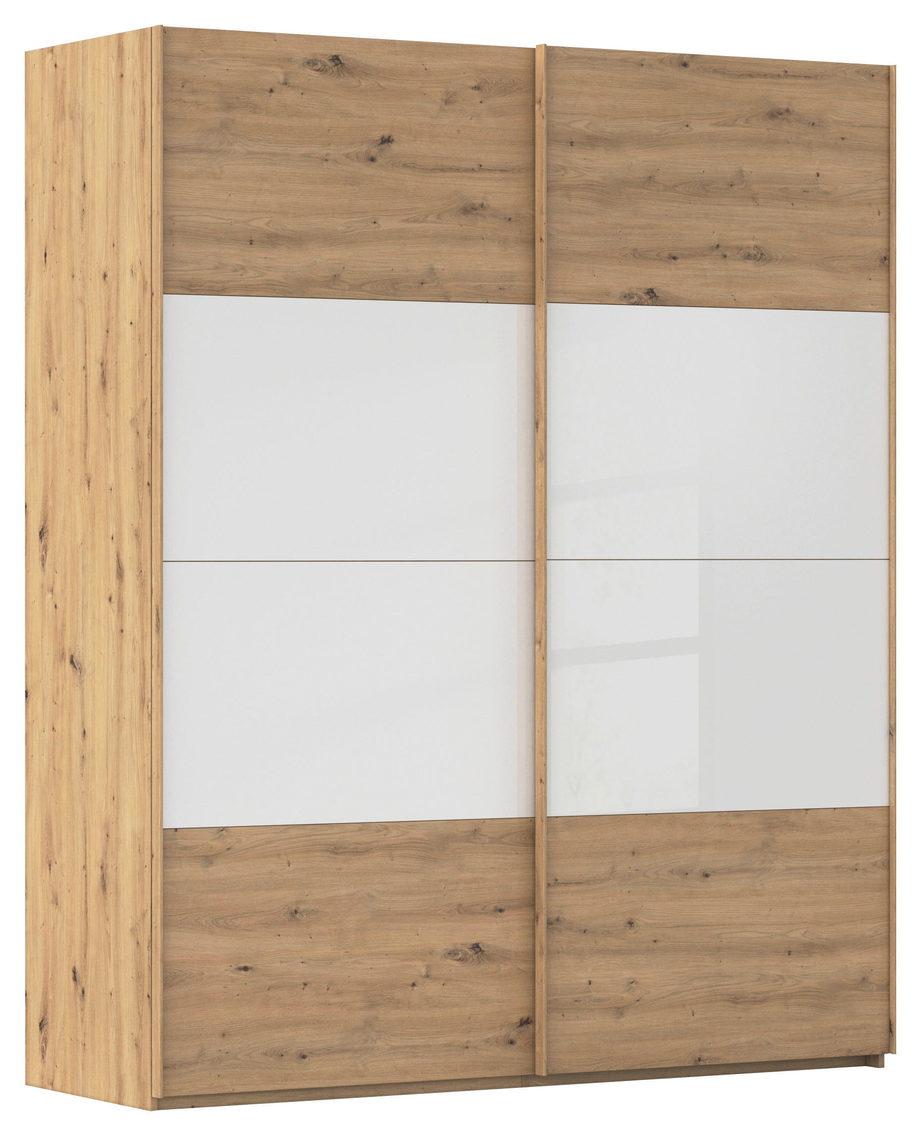 SCHWEBETÜRENSCHRANK 181/223/68 cm 2-türig Weiß, Eiche Artisan  - Eichefarben/Weiß, Design, Glas/Holzwerkstoff (181/223/68cm) - Xora