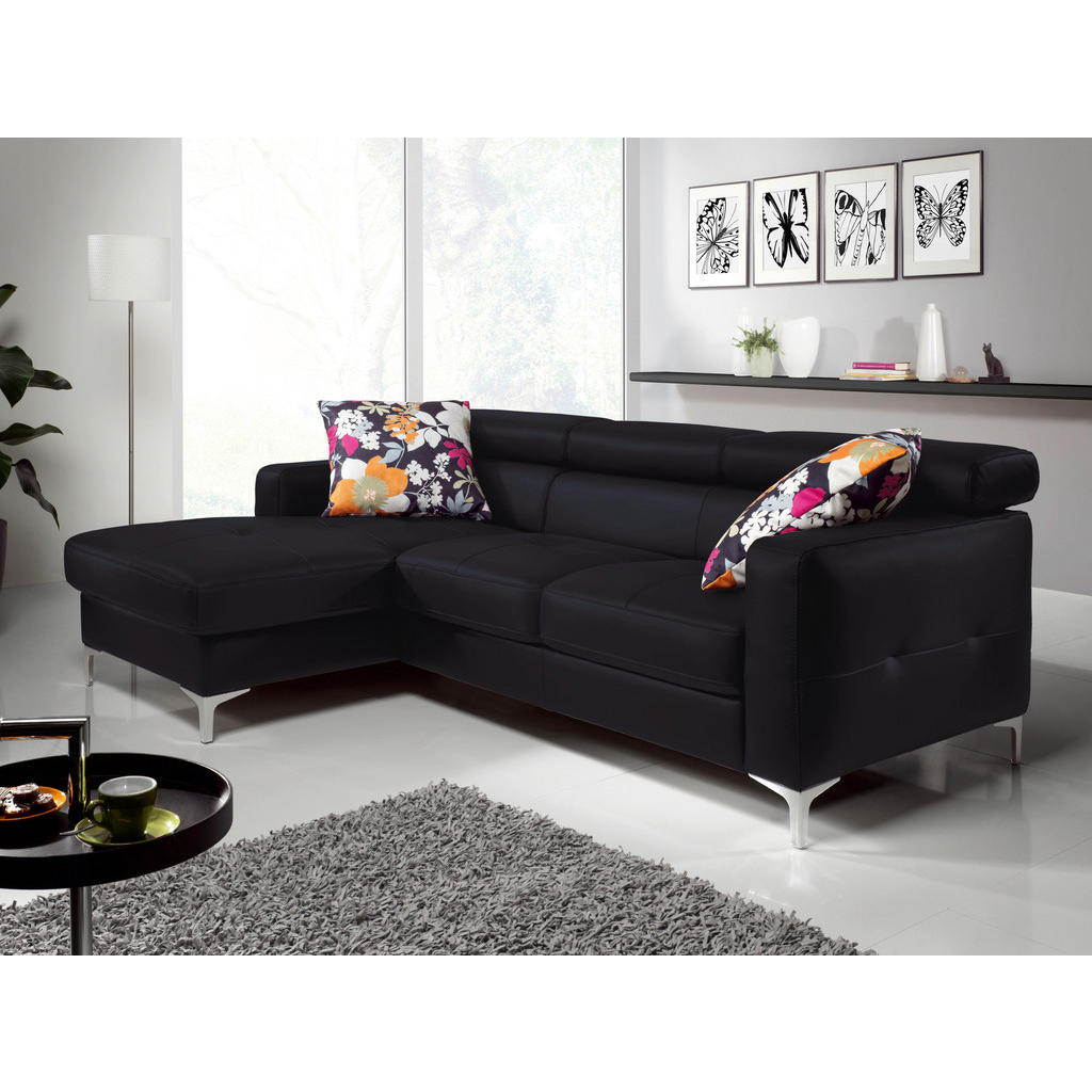 Thumbnail - Livetastic Ecksofa, Schwarz, Leder, Echtleder, Rindleder, 4-Sitzer, Ottomane links, L-Form, 227x168 cm, Made in EU, Bett...