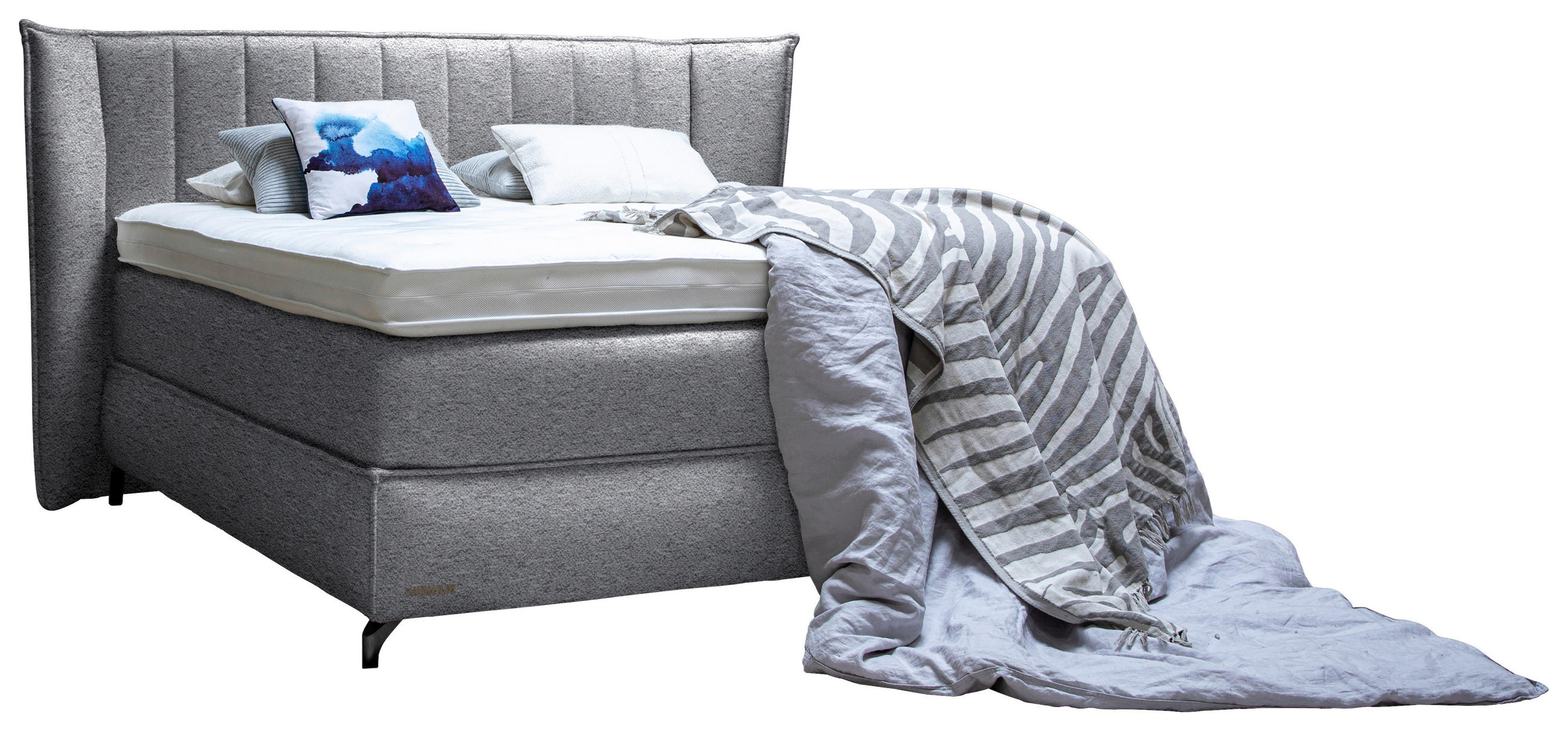 BOXSPRINGBETT 160/200 cm  in Hellgrau  - Hellgrau/Schwarz, KONVENTIONELL, Holz/Textil (160/200cm) - Sjöholm