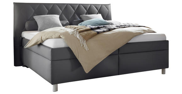 POLSTERBETT Matratze, gepolstertes Kopfteil, Lattenrost, Bettkasten 180/200 cm  in Anthrazit  - Birkefarben/Anthrazit, KONVENTIONELL, Holz/Textil (180/200cm) - Esposa