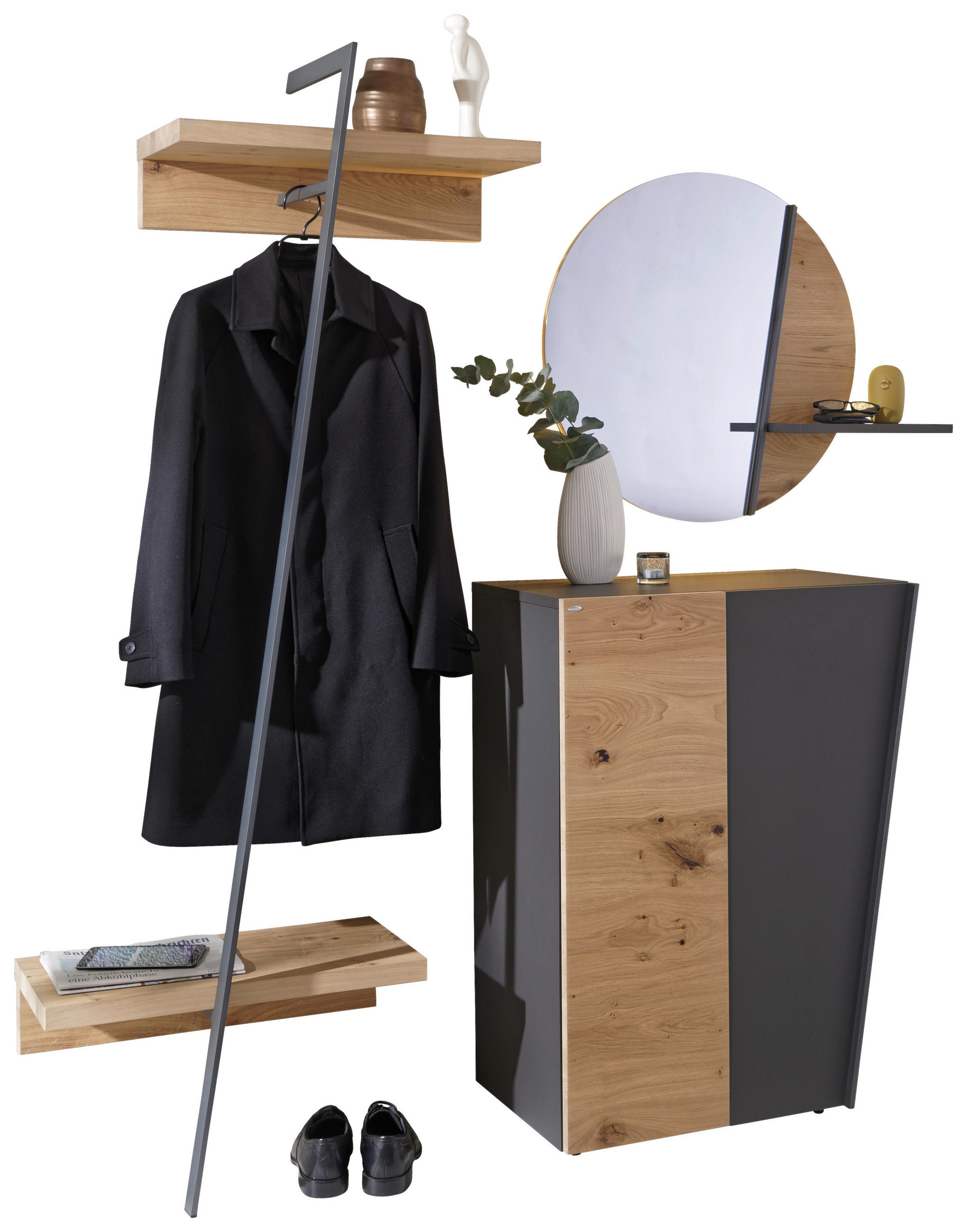 GARDEROBE  in 200/192/44,3 cm  - Wildeiche/Graphitfarben, Natur, Glas/Holz (200/192/44,3cm) - Voglauer