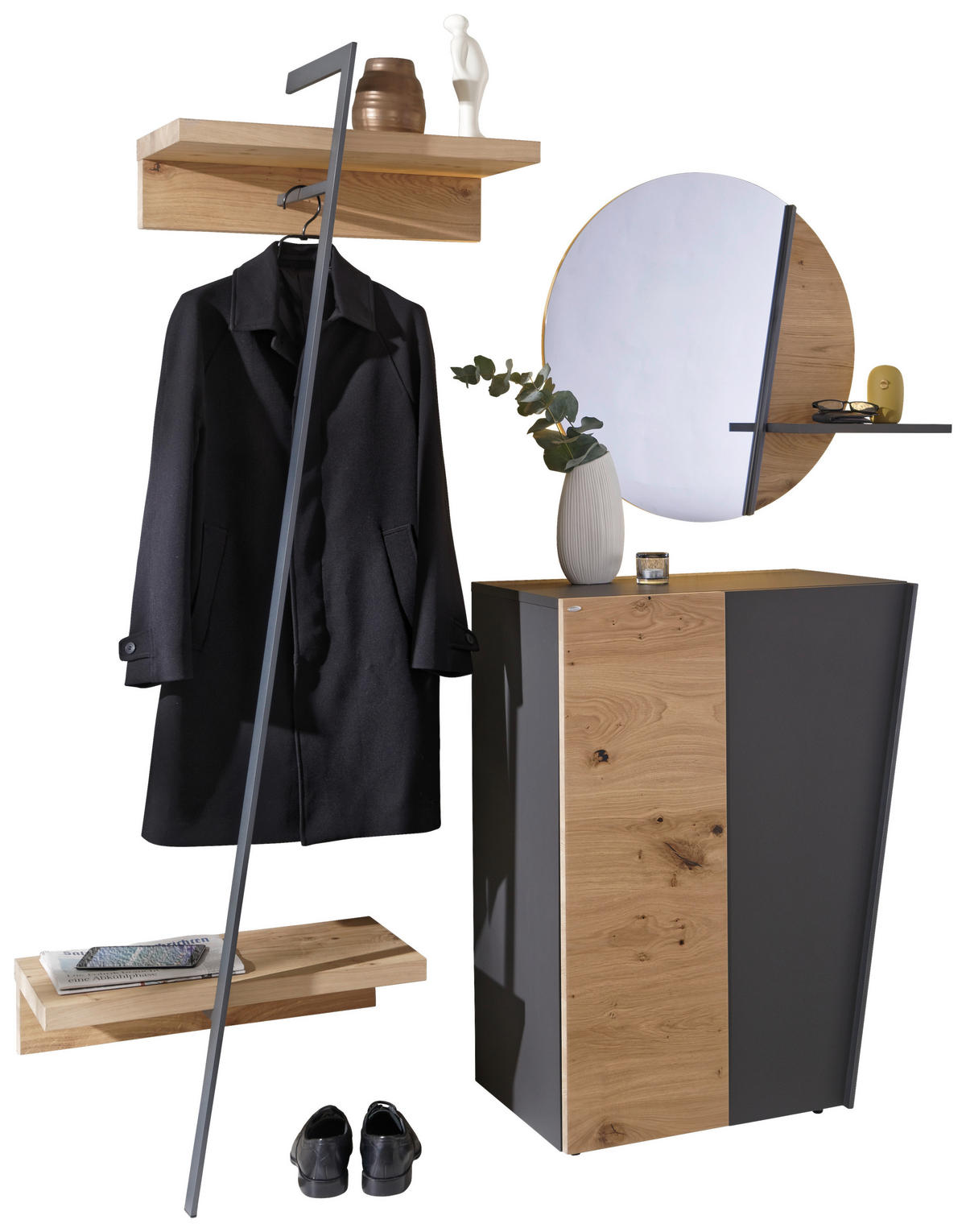 GARDEROBE 200/192/44,3 cm  - Wildeiche/Graphitfarben, Natur, Glas/Holz (200/192/44,3cm) - Voglauer