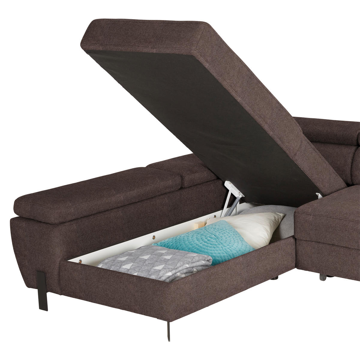 HÖRNSOFFA i vävt tyg mörkbrun  - svart/mörkbrun, Modern, metall/textil (93/90/277cm) - MID.YOU