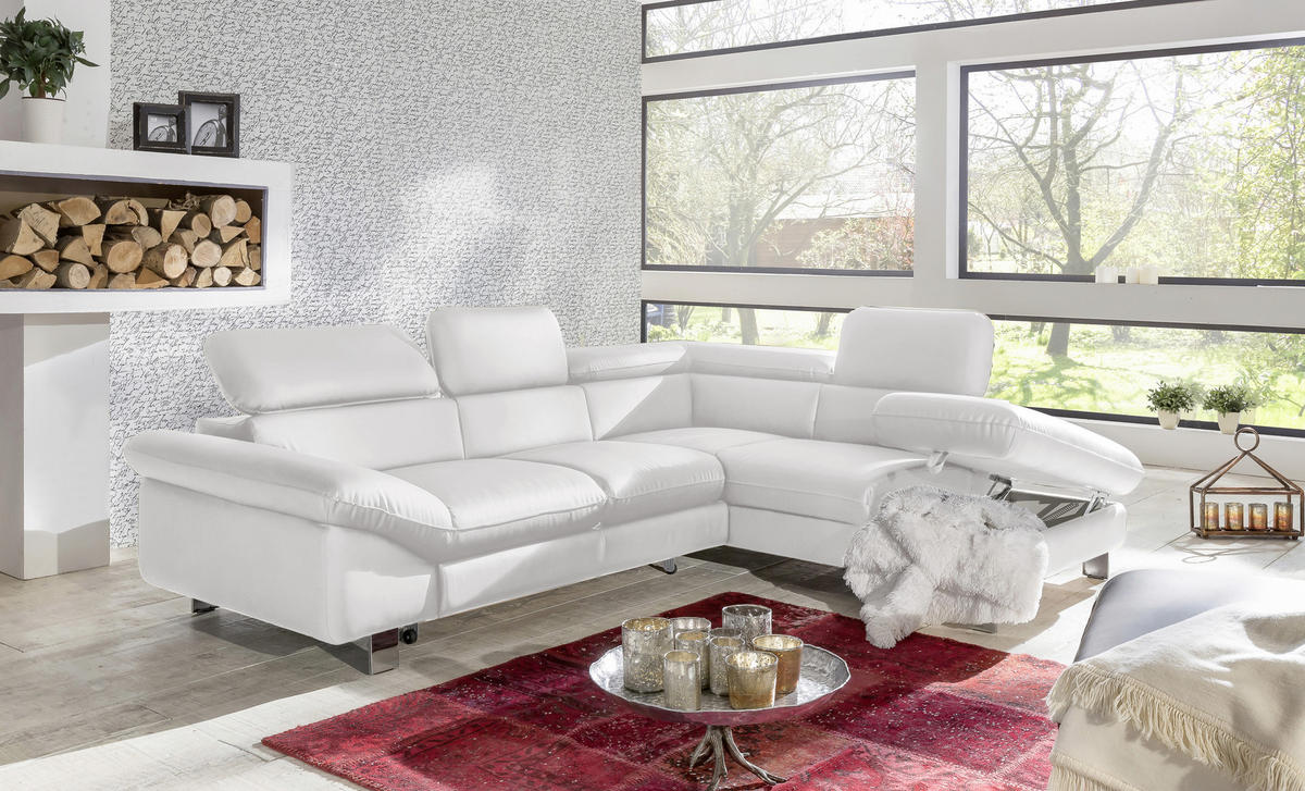 WOHNLANDSCHAFT in Lederlook Weiß  - Chromfarben/Weiß, MODERN, Textil/Metall (266/214cm) - MID.YOU