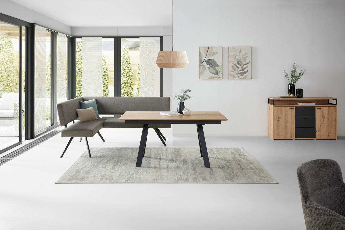 ECKBANK 150/190 cm  in Hellgrau  - Hellgrau/Schwarz, KONVENTIONELL, Textil/Metall (150/190cm) - MID.YOU