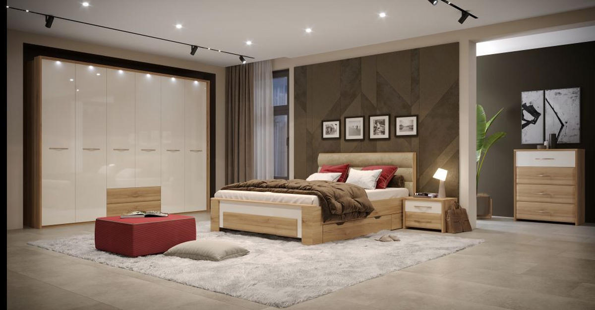 POSTELJA   x  , tekstil, leseni material bež  - barva oreha/bež, Design, tekstil/leseni material (186/100/221cm) - Hom`in