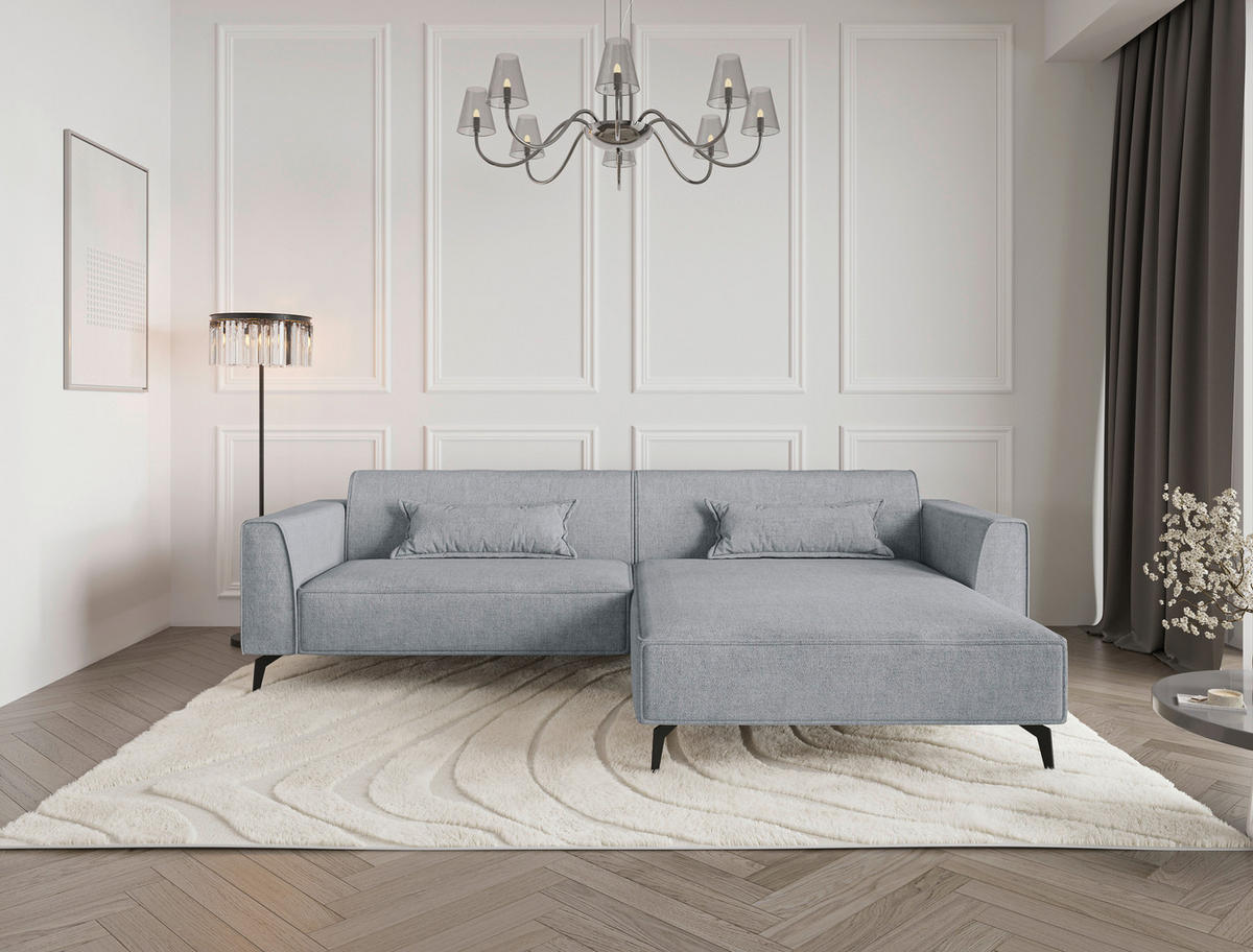 ECKSOFA Chenille Grau  - Hellbraun/Schwarz, Modern, Textil/Metall (300/190cm) - Carryhome