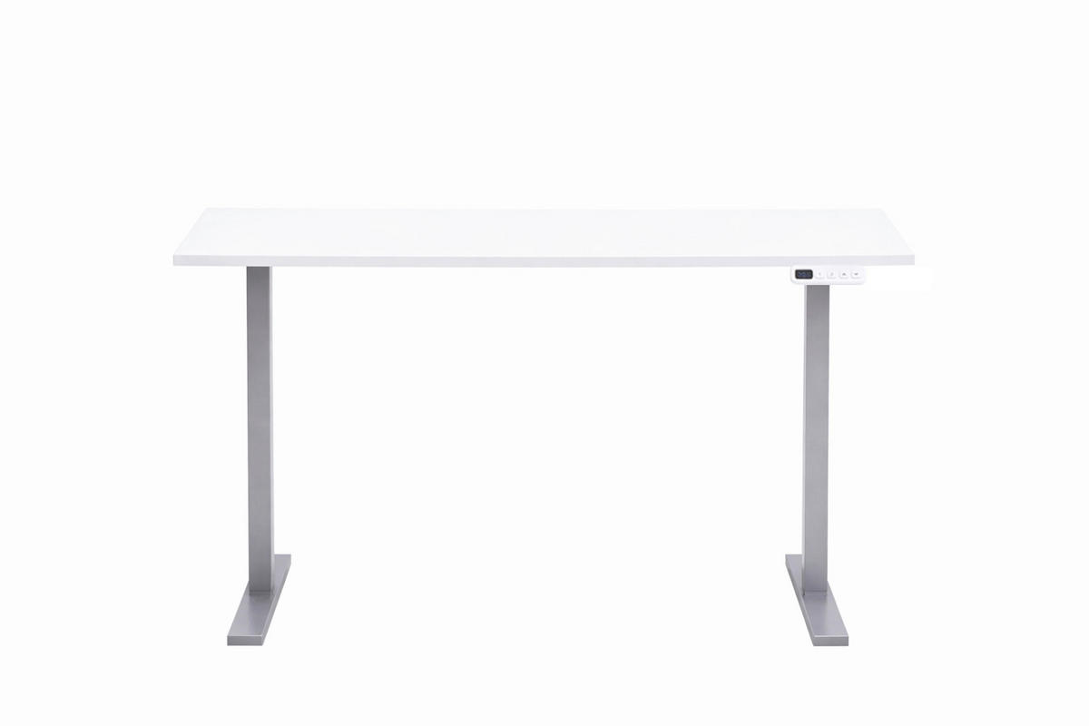 SCHREIBTISCH 138/60/72,7-117,2 cm Weiß elektrisch höhenverstellbar  - Alufarben/Weiß, MODERN, Holzwerkstoff/Metall (138/60/72,7-117,2cm) - MID.YOU