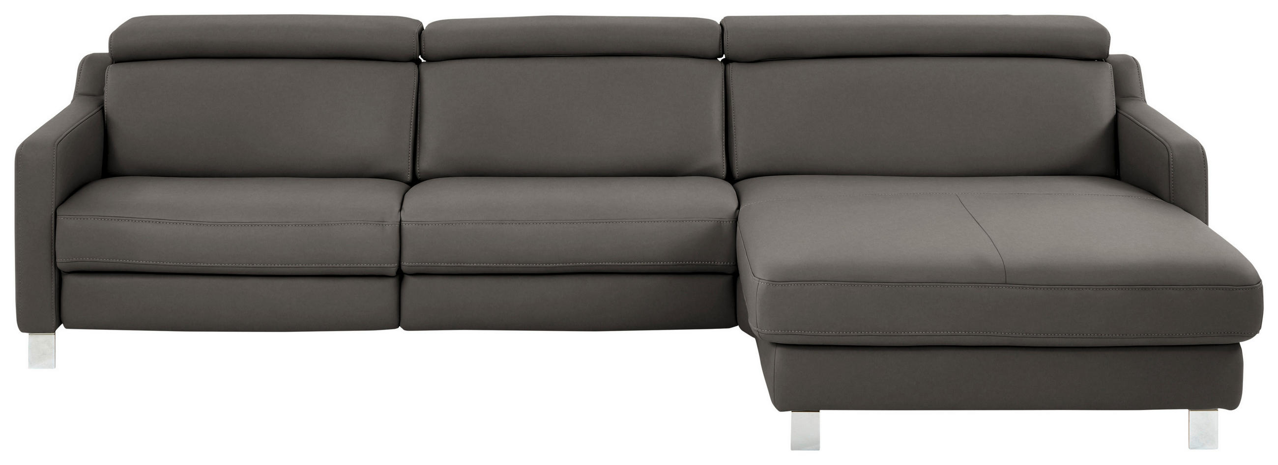 ECKSOFA in Echtleder Graubraun  - Chromfarben/Graubraun, Design, Leder/Metall (291/176cm) - Valdera
