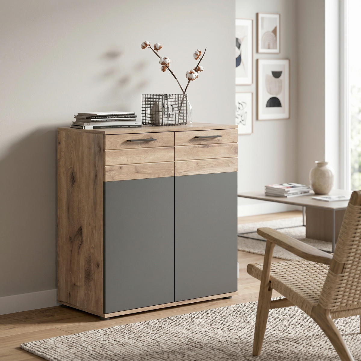KOMMODE , 80/87/40 cm,  - Eichefarben/Grau, Holzwerkstoff/Kunststoff (80/87/40cm) - MID.YOU