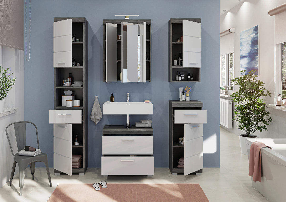 BADEZIMMER 5-teilig  in 134 cm  - Weiß Hochglanz, MODERN, Holzwerkstoff/Kunststoff (134cm) - MID.YOU